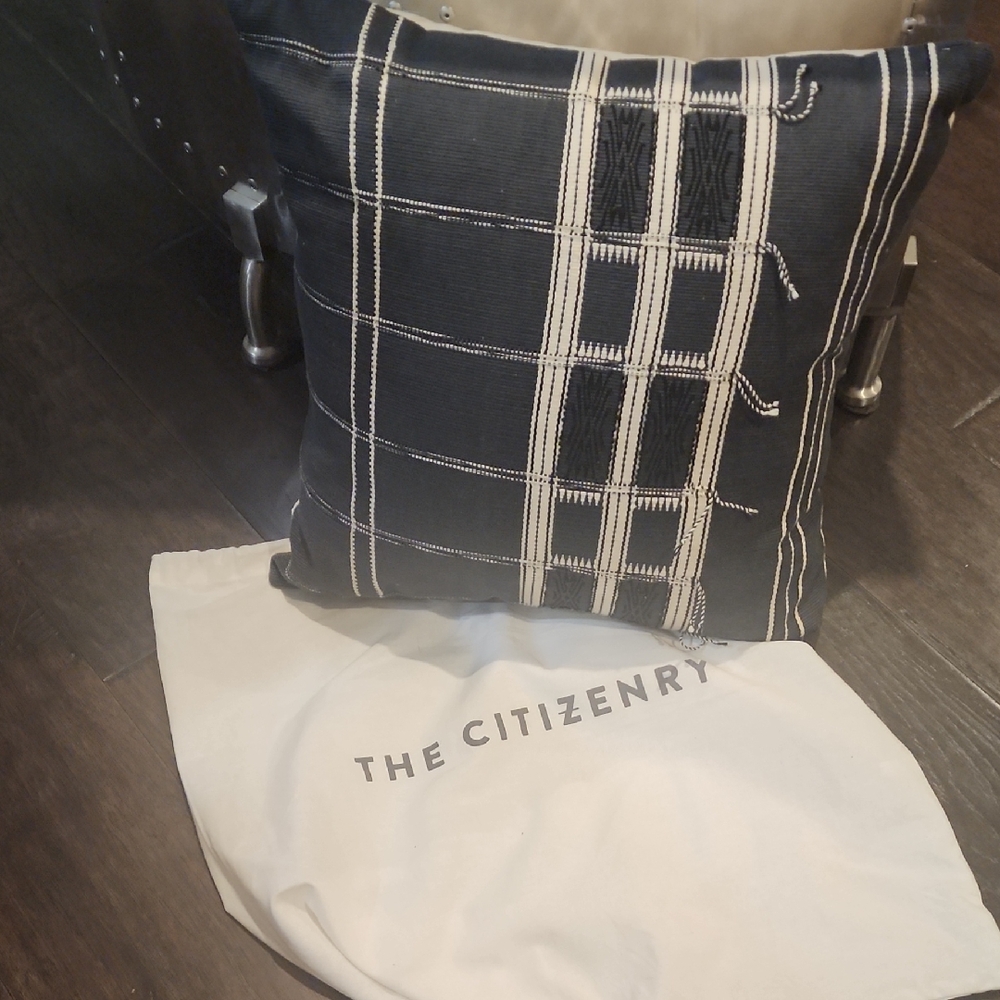 The Citizenry Navy and Cream Plaid Pillow